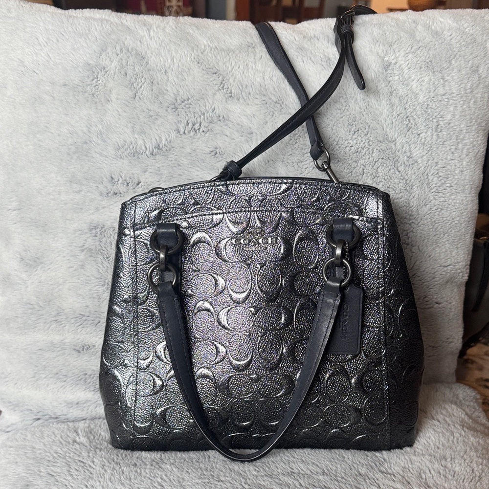 Coach Metallic Gray Embossed Crossbody Bag